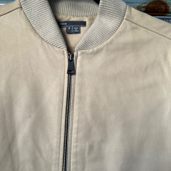 Vince Beige Lamb Leather Bomber Jacket Size S - Picture 3 of 8
